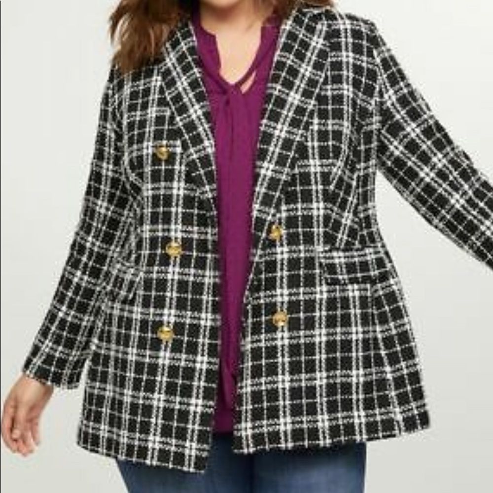 NEW LANE BRYANT PLAID TWEED DOUBLE BREASTED BRYANT BLAZER SZ 24 new with tags